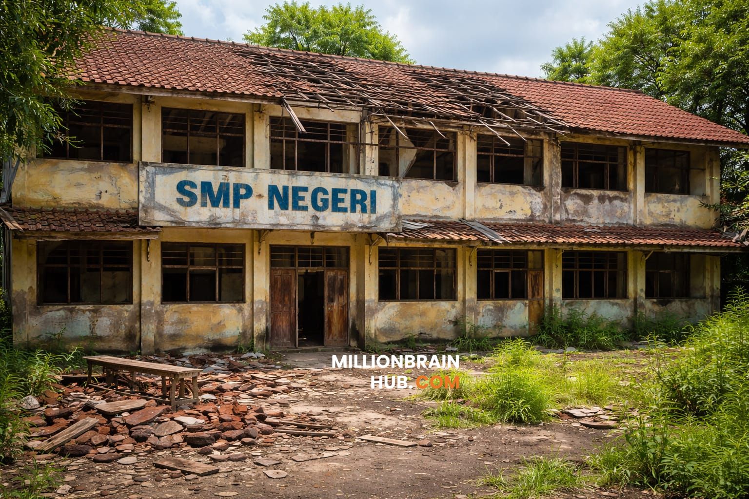 Ilustrasi bangunan sekolah rusak