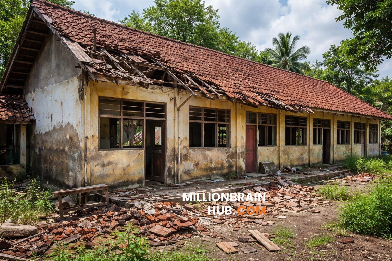 Ilustrasi bangunan sekolah rusak