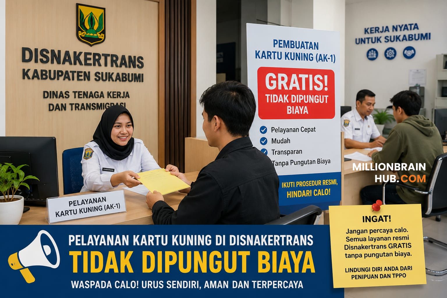 Ilustrasi pelayanan pembuatan kartu kuning di kantor Disnakertrans Kabupaten Sukabumi tidak dipungut biaya