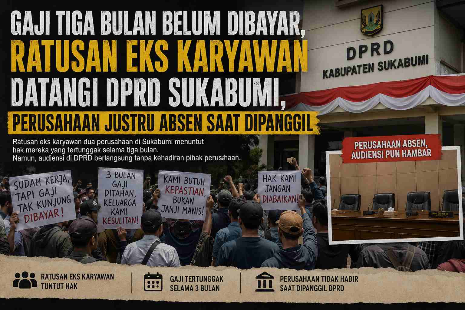 Gaji Tiga Bulan Belum Dibayar, Ratusan Eks Karyawan Datangi DPRD Sukabumi, Perusahaan Justru Absen Saat Dipanggil