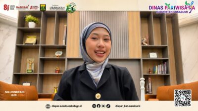 Mojang Kabupaten Sukabumi Tahun 2024, Lalitya Vinanggie Rahayu Andiri, saat menyampaikan hasil pendapatan retribusi mewakili Dinas Pariwisata Kabupaten Sukabumi. |Foto: dispar